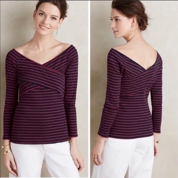 Anthropologie Tops - Anthropologie | Deletta Criss Cross Striped Knit Top Size Small